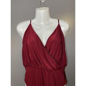 Boohoo Night Bodysuit Womens 10 Red Satin Plunge Wrap Adjustable Straps